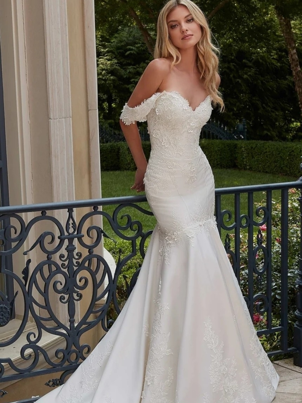 Mori Lee Pietra Off-Shoulder Ivory Lace Fit-and-Flare Wedding Dress Size 12 Nwot